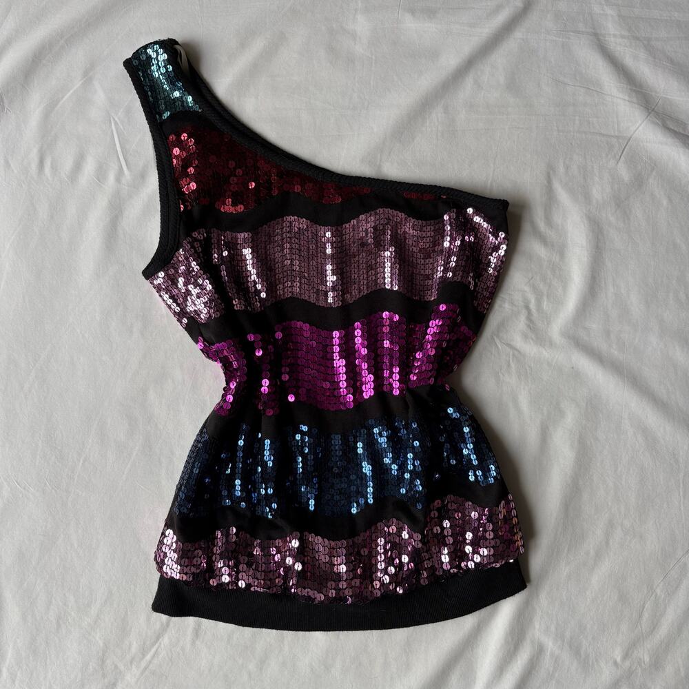 Y2K Sequin Multicolor One Shoulder Top Party Going Out - Size M